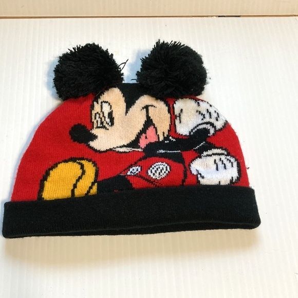MICKEY MOUSE Pom Pom Ears Winter Knit Hat Disney Toddler - Picture 2 of 7